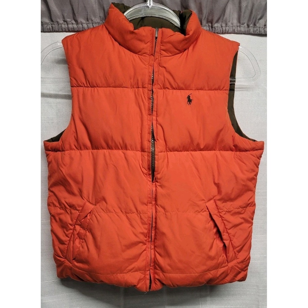 Polo Ralph Lauren Goose Down Puffer Vest Orange Green Reversible Kids 7 *READ*